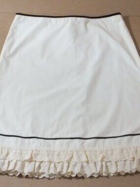 J. Crew Skirt Womens 12 Cream Lace Trim 100% Cotton Black Ties Zipper Lined